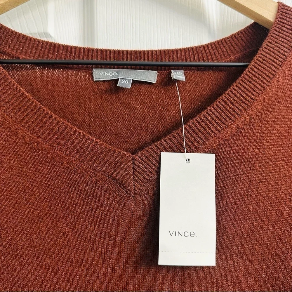 Vince Sweater Designer Brown Wool Cashmere Flowy V-Nexk Minimalist Extra Small